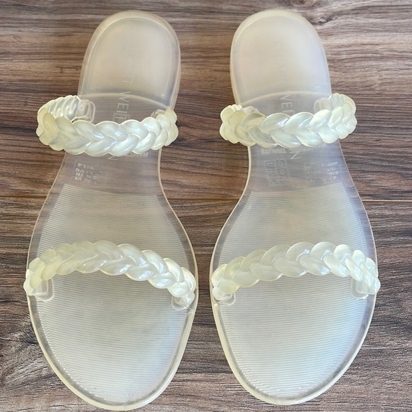 Pre-owned Stuart Weitzman Braida Sawyer Jelly Sandal In Clear Size 9B - Picture 1 of 6